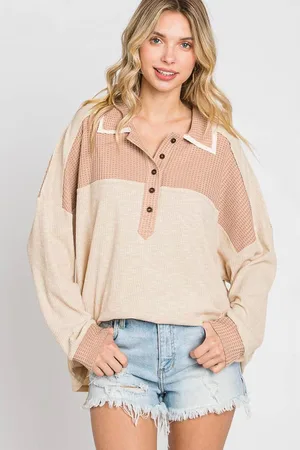 Azura Exchange Aprikosenfarbenes Oversized-Stricktop mit Waffelkontrast