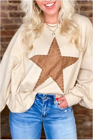 Azura Exchange Aprikosenbesetztes Sternen-Graphic Oversized Langarmshirt