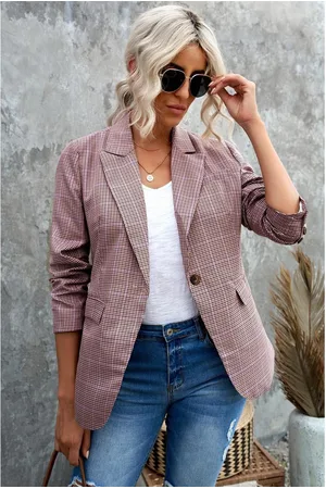 Azura Exchange Damen Blazer mit Reverskragen im karierten Druck in