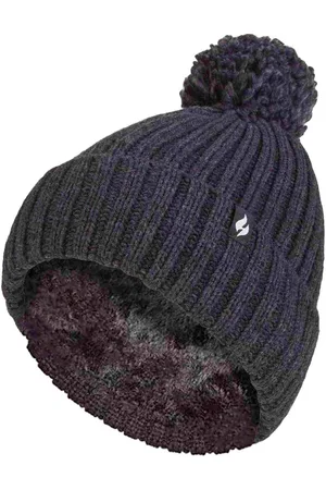 Heat Holders Damen Rippstrick-Mütze mit Umschlag und Thermoisolierung, Winter-Pompon-Haube