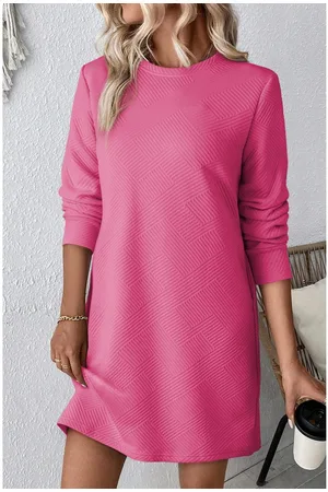 Azura Exchange Red Einfarbig Texturiertes Langärmeliges Shiftkleid