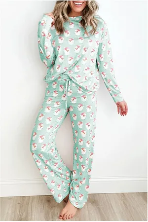 Azura Exchange Grüner Weihnachtsmann Gestreiftes Print Lockerer Sitz Zwei-teiliges Loungewear-Set