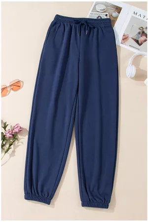 Azura Exchange Damen Navy Fleece Sweatpants mit Kordelzug