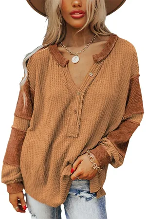 Azura Exchange Kontrast Patch Exponierte Naht Waffelstrick Henley-Top