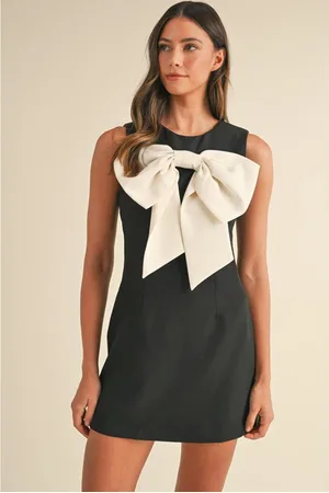 Azura Exchange Schwarzes Kontrast-Bowknot-Applikation Crew-Neck Ärmelloses Mini-Kleid
