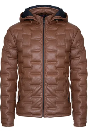 Infinity Herren Kapuzen-Puffer Stepp Bomber Lederjacke - Belem