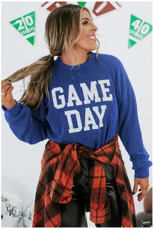 Azura Exchange Bluing Kordel GAME DAY Grafik Langarm Crewneck Top