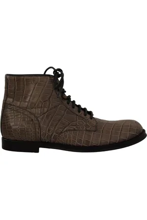 Dolce & Gabbana Herren Derby-Stiefel aus grauem Krokodilleder
