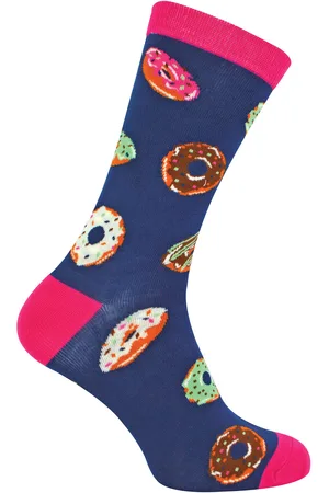 Mr Heron Herr Heron - Herren Bambus Socken | Neuheit Funky Socken | Gemusterte Argyle gestreifte Socken | Atmungsaktiv weich | Geschenke für ihn - Donuts (Navy)