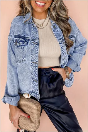 Azura Exchange Beau Vintage-Gewaschene Klappentaschen Denimjacke