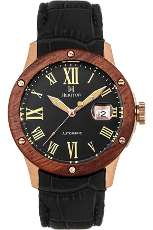 heritor automatic Heritor Automatikuhr Everest mit Holzlünette und Lederband /Datum