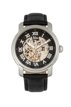 Reign Kahn Automatik-Skelettuhr mit Lederarmband