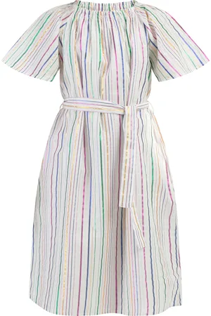 myMo Kleid Mädchen Weiss Mehrfarbige Streifen
