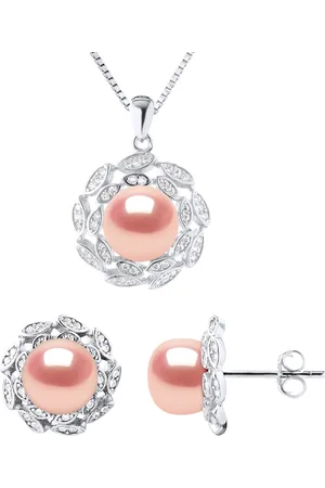 Diadema Schmuck Halskette & Ohrringe FLOWER Süßwasserperle 9-10 mm Natural Rose 925