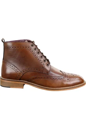 House of Cavani Klassische Oxford-Brogue-Stiefeletten für Herren aus hellbraunem Leder