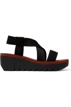 Fly London YABI922FLY Damen-Sandalen Cupido aus schwarzem Ziegelsteinleder mit Plateau-Wedges