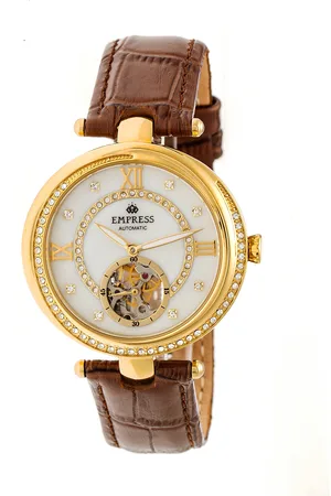 Empress Montre semi-squelette automatique Stella avec bracelet en cuir MOP