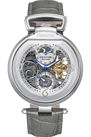 heritor automatic Heritor Automatische Lincoln-Skelettuhr mit Lederarmband und Mondphase