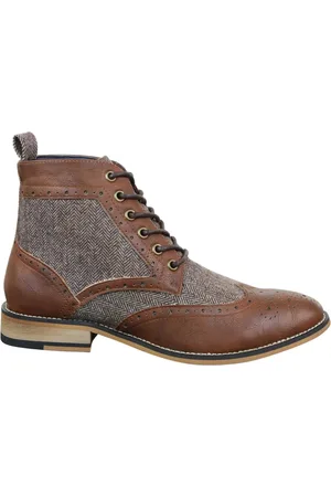House of Cavani Klassische Herren-Tweed-Oxford-Stiefeletten aus braunem Leder