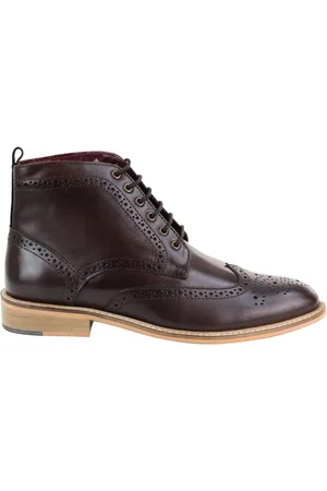 House of Cavani Klassische Oxford-Brogue-Stiefeletten für Herren aus braunem Leder