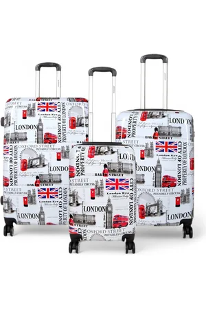 Infinity Erweiterbarer Hartschalenkoffer mit 8 Rädern und London-Print in Weiß