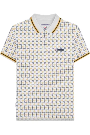 Lambretta "SS25" Poloshirt für Herren (Weiß/Marineblau/Gold)
