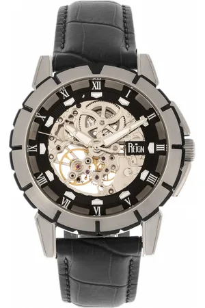 Reign Philippe Automatik-Skelettuhr mit Lederarmband