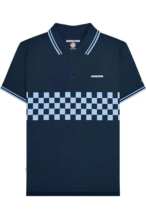 Lambretta "SS25" Poloshirt Mit kontrastfarbenen Streifen für Herren (Marineblau/klarer blauer Himmel)