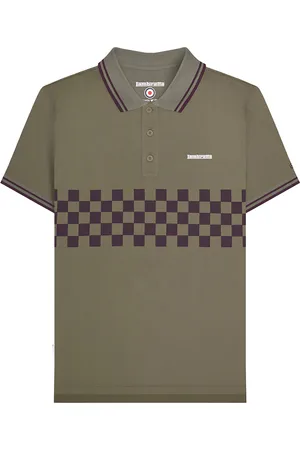 Lambretta "SS25" Poloshirt Mit kontrastfarbenen Streifen für Herren (Khakigrün/Graubraun)