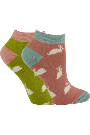Miss Sparrow 2 Paar Multipack Damen Bambus Trainer Socken | | Atmungsaktive Neuheit Tiermuster Socken - Kaninchen