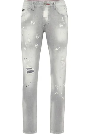 Philipp Plein Denim Super Straight Cut Fit Trousers Hexagon