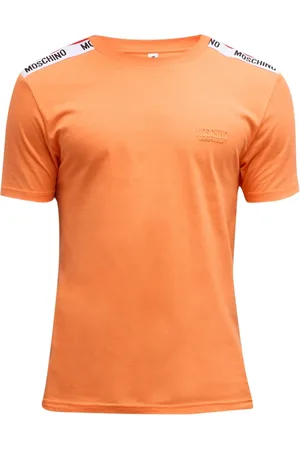 Moschino Orangefarbenes T-Shirt mit -Taped Shoulders-Markenlogo