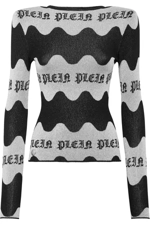 Philipp Plein Jacquard Lurex Padded Shoulder Top Waves
