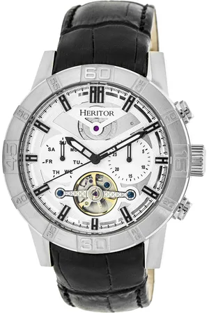 heritor automatic Heritor Automatikuhr Hannibal Halbskelett mit Lederband