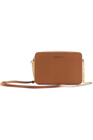 Michael Kors Femme Jet Set Large East West Saffiano Leather Crossbody Bag Handbag (Luggage Solid/Gold)