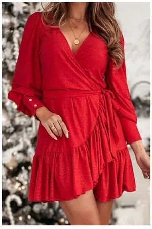 Azura Exchange Rotes Glitzer-Wickel-Minikleid Modell AZEXDC6122013