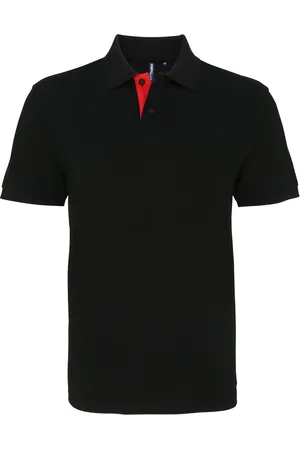 Asquith Herren Classic Fit Kontrast-Poloshirt (Schwarz/Rot)