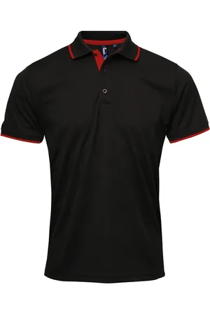 Premier Mens Contrast Coolchecker Polo Shirt ( /Rot)