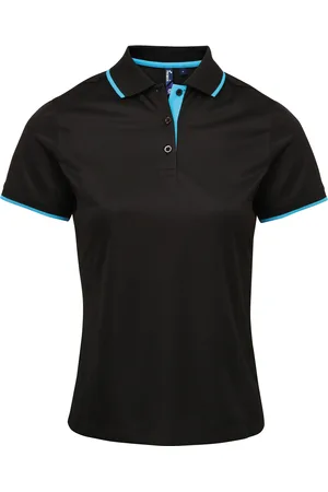 Premier Womens/Ladies Contrast Coolchecker Polo Shirt (Schwarz/Türkis)