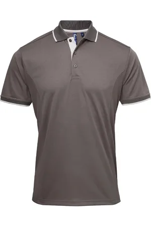 Premier Mens Coolchecker Contrast Pique Polo Shirt (Dunkelgrau/Silber)