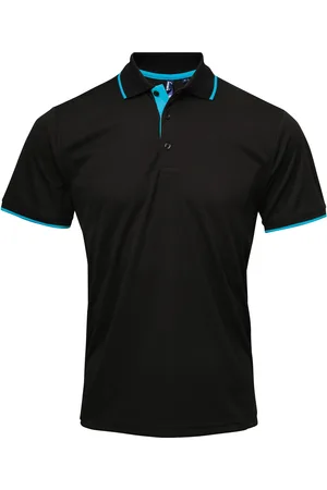 Premier Mens Contrast Coolchecker Polo Shirt (Schwarz/Türkis)