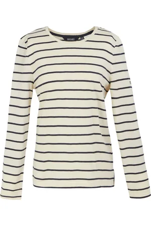 Regatta "Federica II" T-Shirt für Damen Langärmlig (Helles Vanillegelb/Marineblau)