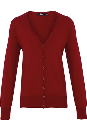 Premier Womens/Ladies Button Through Long Sleeve V-neck Knitted Cardigan (Burgundy)