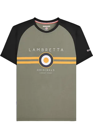 Lambretta "SS24" T-Shirt für Herren Raglanärmel (Schwarz/Gold/Khakigrün)