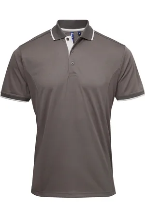 Premier Mens Contrast Coolchecker Polo Shirt (Dunkelgrau/Silber)