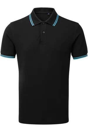 Asquith Herren Classic Fit Tipped Polo Shirt (Schwarz/Türkis)