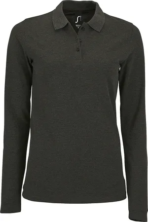 Sols Womens/Ladies Perfect Long Sleeve Pique Polo Shirt (Charcoal Marl)