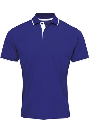 Premier Mens Contrast Coolchecker Poloshirt (Royal/Weiß)