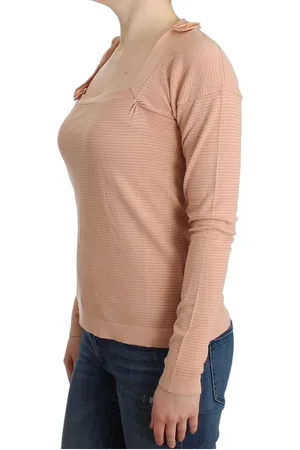 ERMANNO SCERVINO Damen Pullover aus geripptem Strick mit Blumenverzierung - Rosa