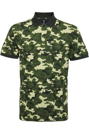 Asquith Herren Kurzarm-Poloshirt mit Tarnmuster (Tarngrün)